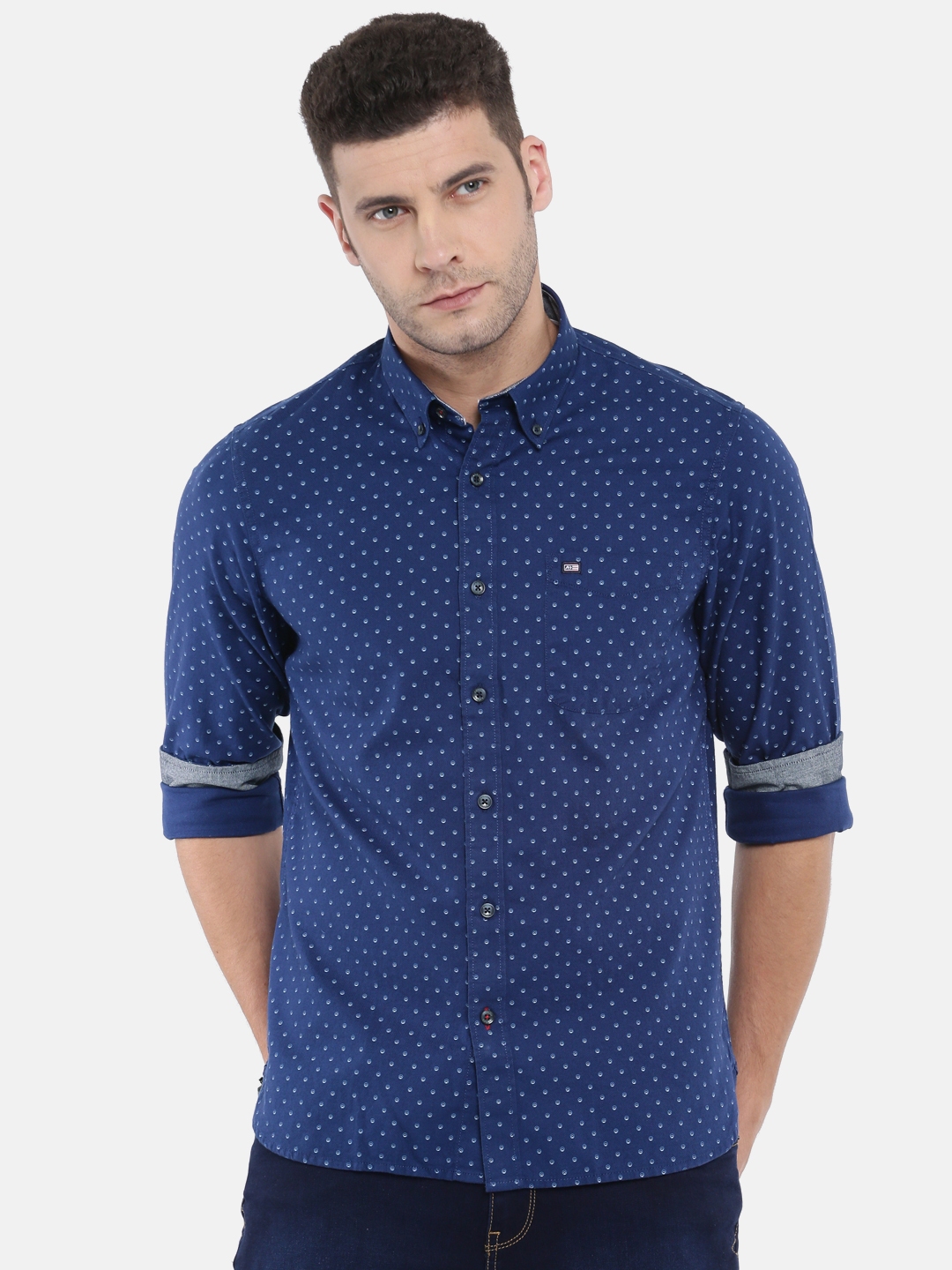 Buy Arrow Sport Men Navy Blue Classic Slim Fit Printed ...