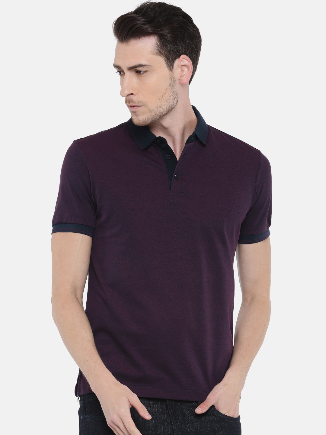 Buy Arrow Sport Men Purple Solid Polo Collar T Shirt Tshirts for Men