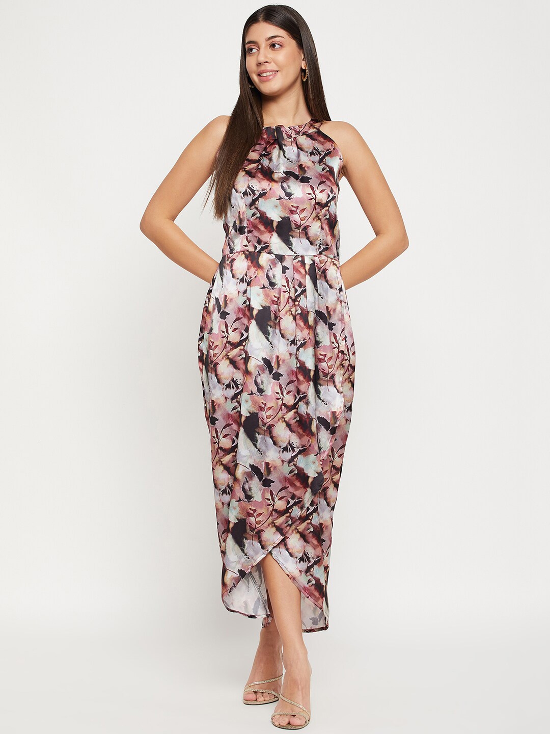 Buy Color Cocktail Floral Printed Halter Neck Satin Maxi Dress - Dresses for Women 25234702 | Myntra