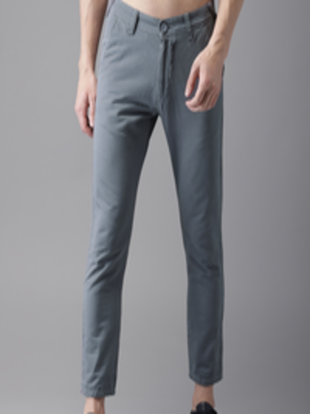 Buy HERE&NOW Men Grey Cropped Slim Fit Solid Chinos - Trousers for Men ...