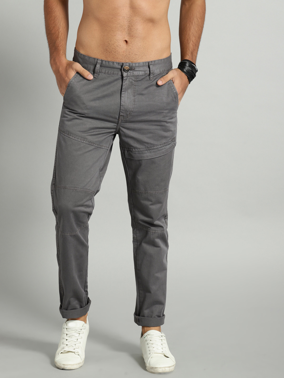 Buy Roadster Men Grey Slim Fit Solid Chinos - Trousers for Men 2524441 ...