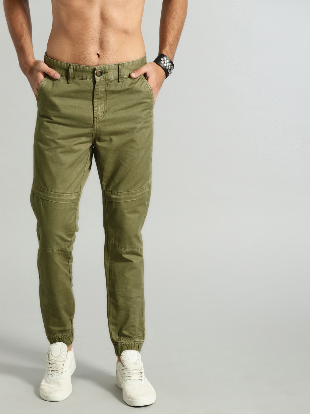 Buy Roadster Men Olive Green Regular Fit Solid Joggers - Trousers for ...