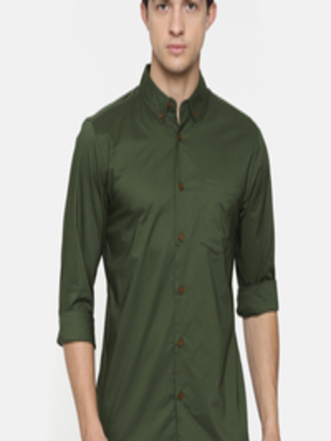 Buy Jack & Jones Men Olive Green Slim Fit Solid Casual Shirt - Shirts ...