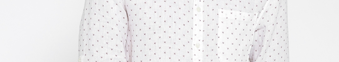 Buy Jack & Jones Men White Regular Fit Printed Linen Semiformal Shirt ...