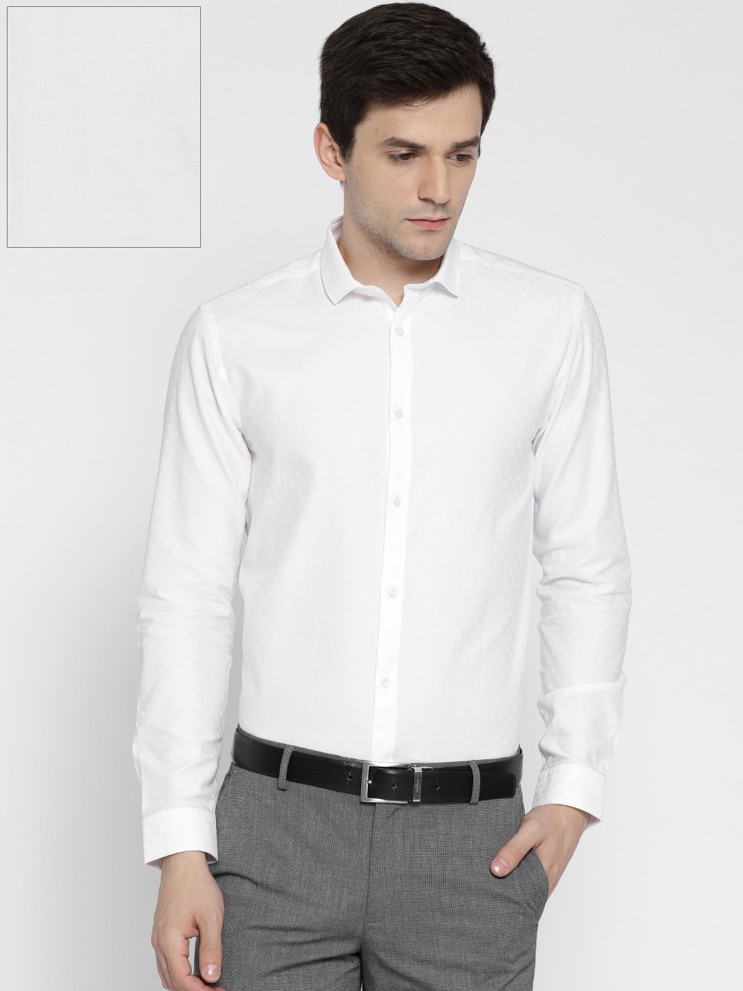 Buy Jack & Jones Men White Regular Fit Self Design Formal Shirt ...