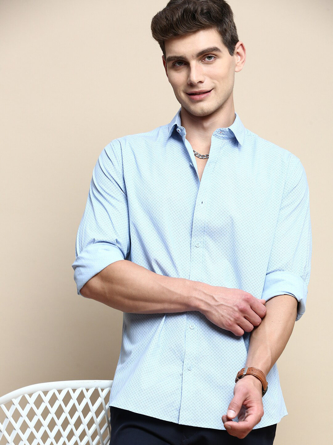 Men's Off White Micro Ditsy Printed Cotton Casual Shirt