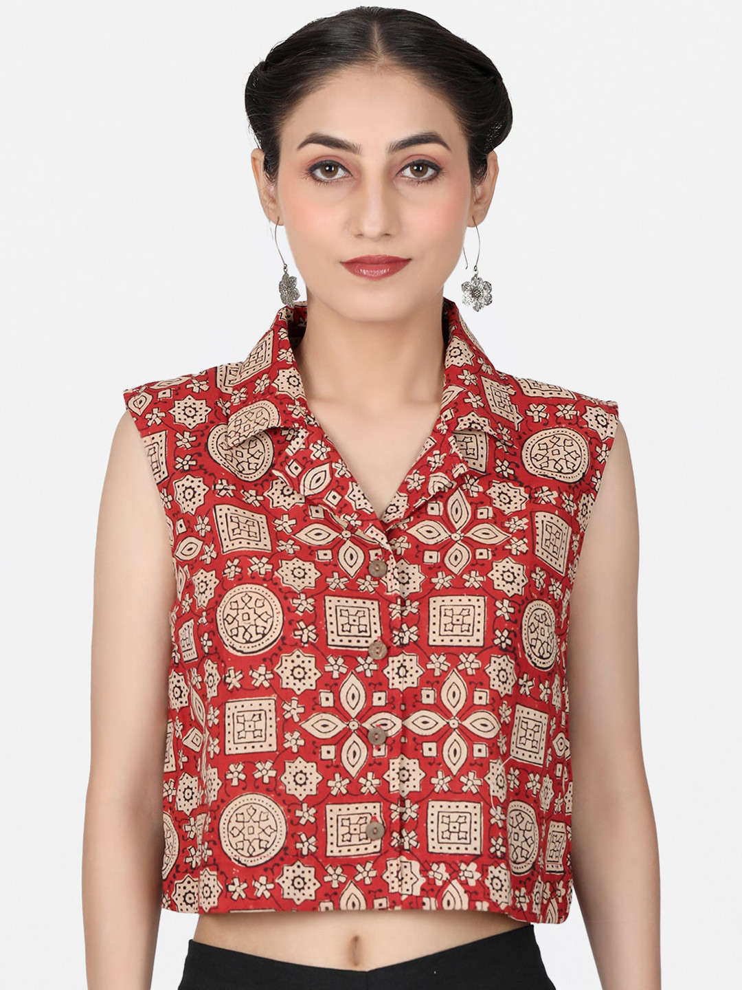 Buy Llajja Printed Pure Cotton Ready To Wear Non Padded Saree Blouse