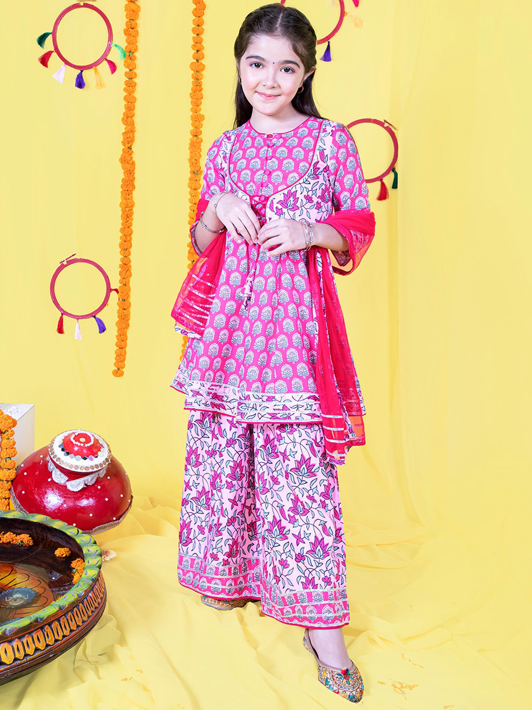 Girls Regular Gotta Patti Kurta With Sharara With Dupatta
