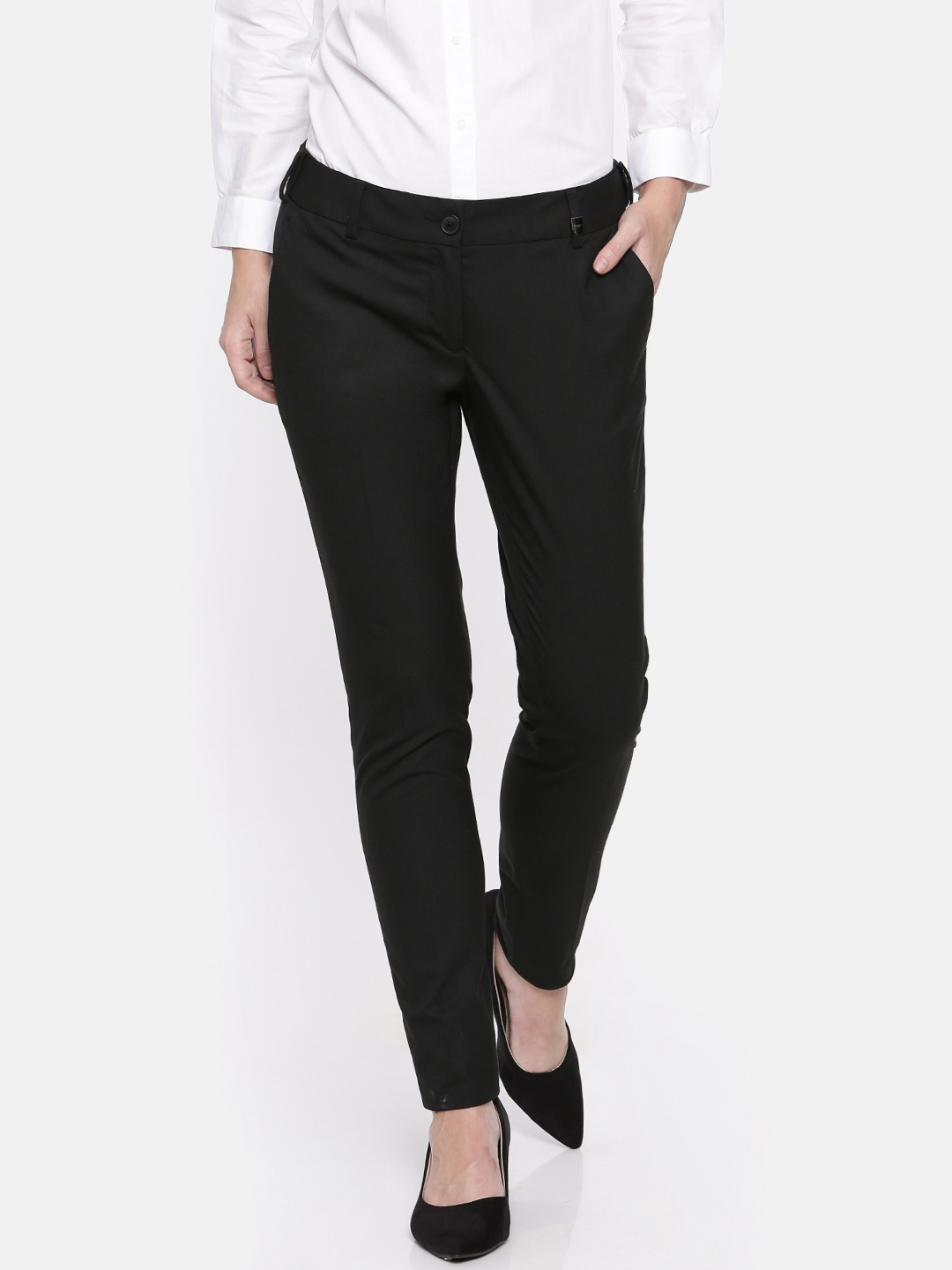 Buy Park Avenue Women Black Slim Fit Solid Formal Trousers - Trousers ...