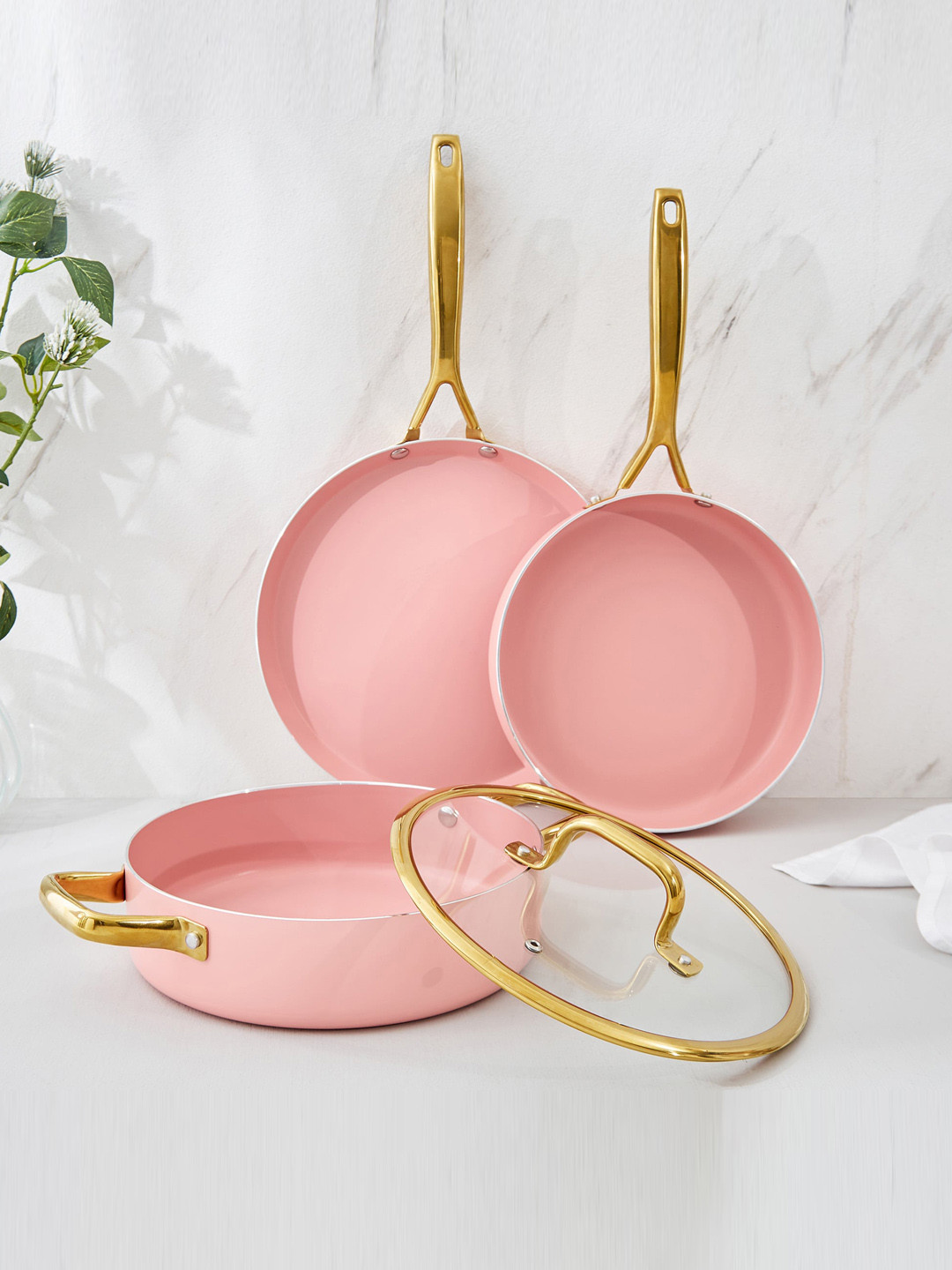 Buy Home Centre Gravis Faber 4 Pieces Pink & Gold Plated Cookware Set
