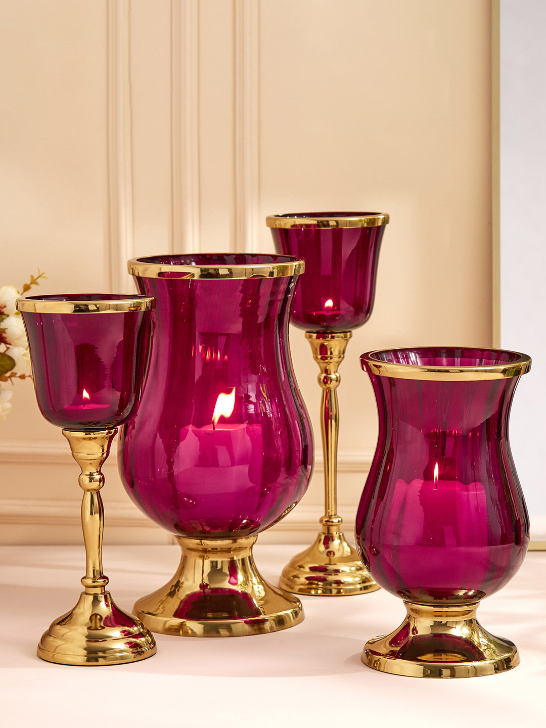 Buy Home Centre Fiesta Purple Hurricane Glass Candle Holder Candle