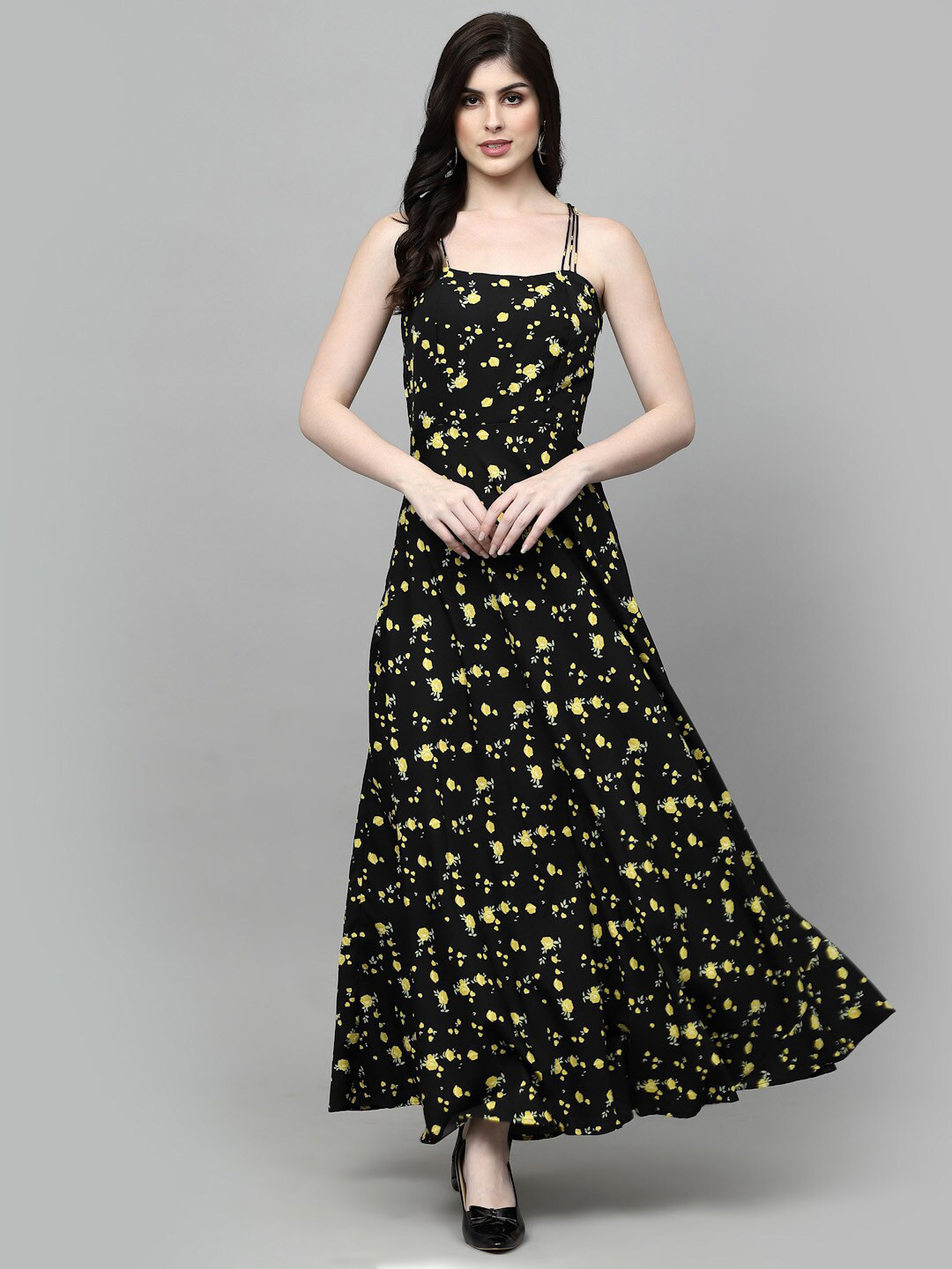 Floral Printed Shoulder Strap Maxi Dress