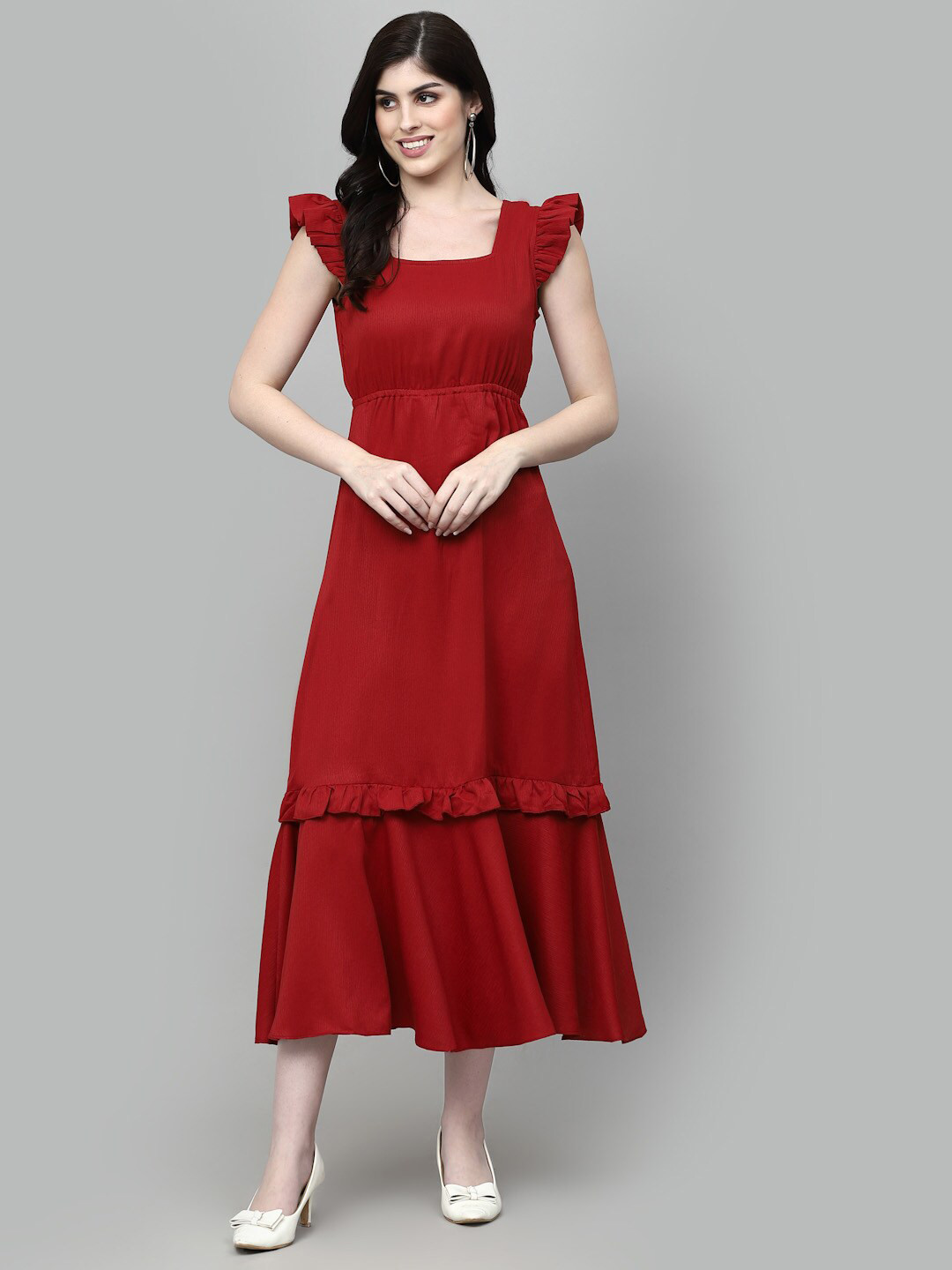 AAYU Women A-Line Batwing Sleeves Red Dress