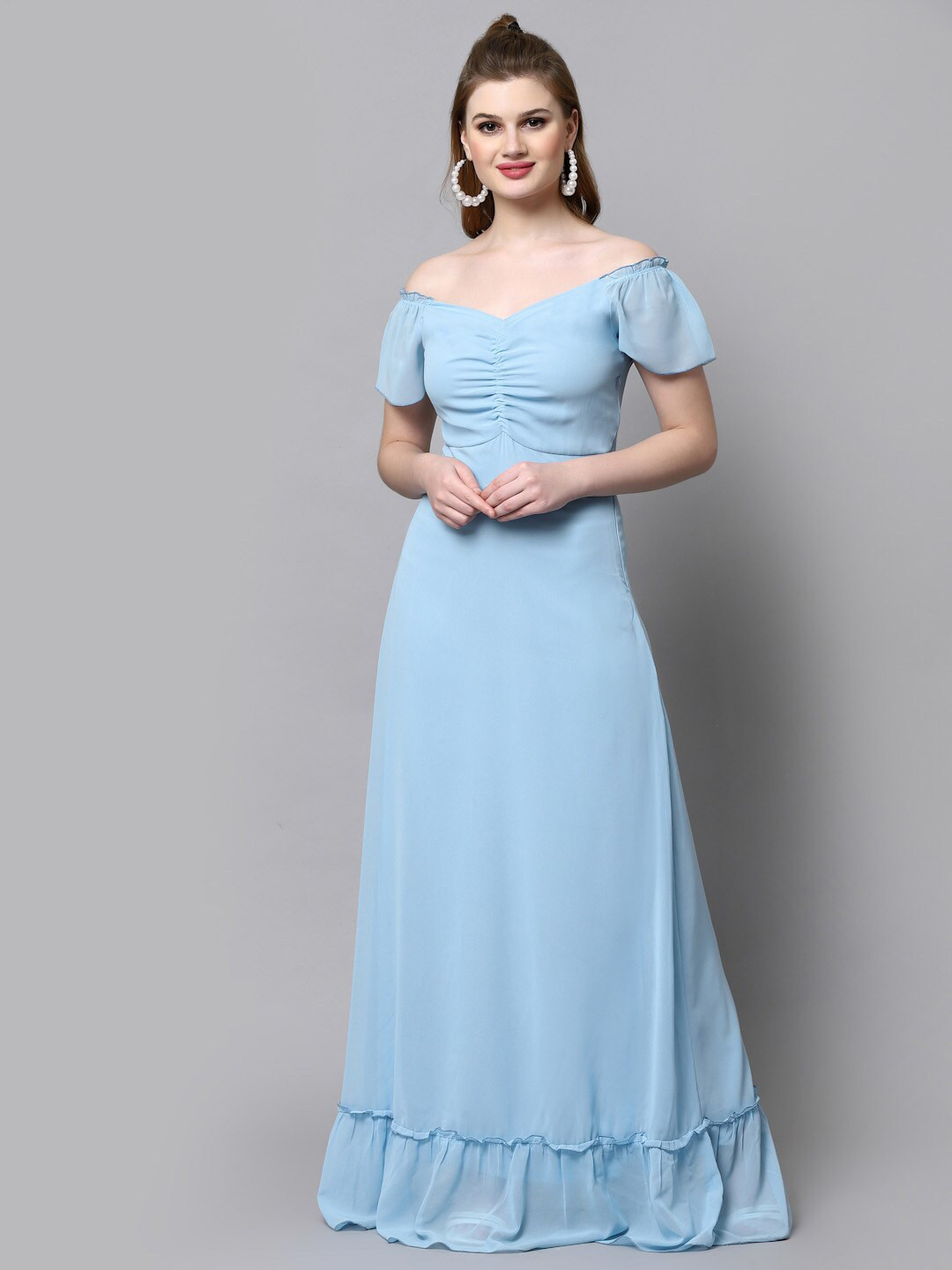 One Shoulder Puff Sleeve A-Line Gown main image 1
