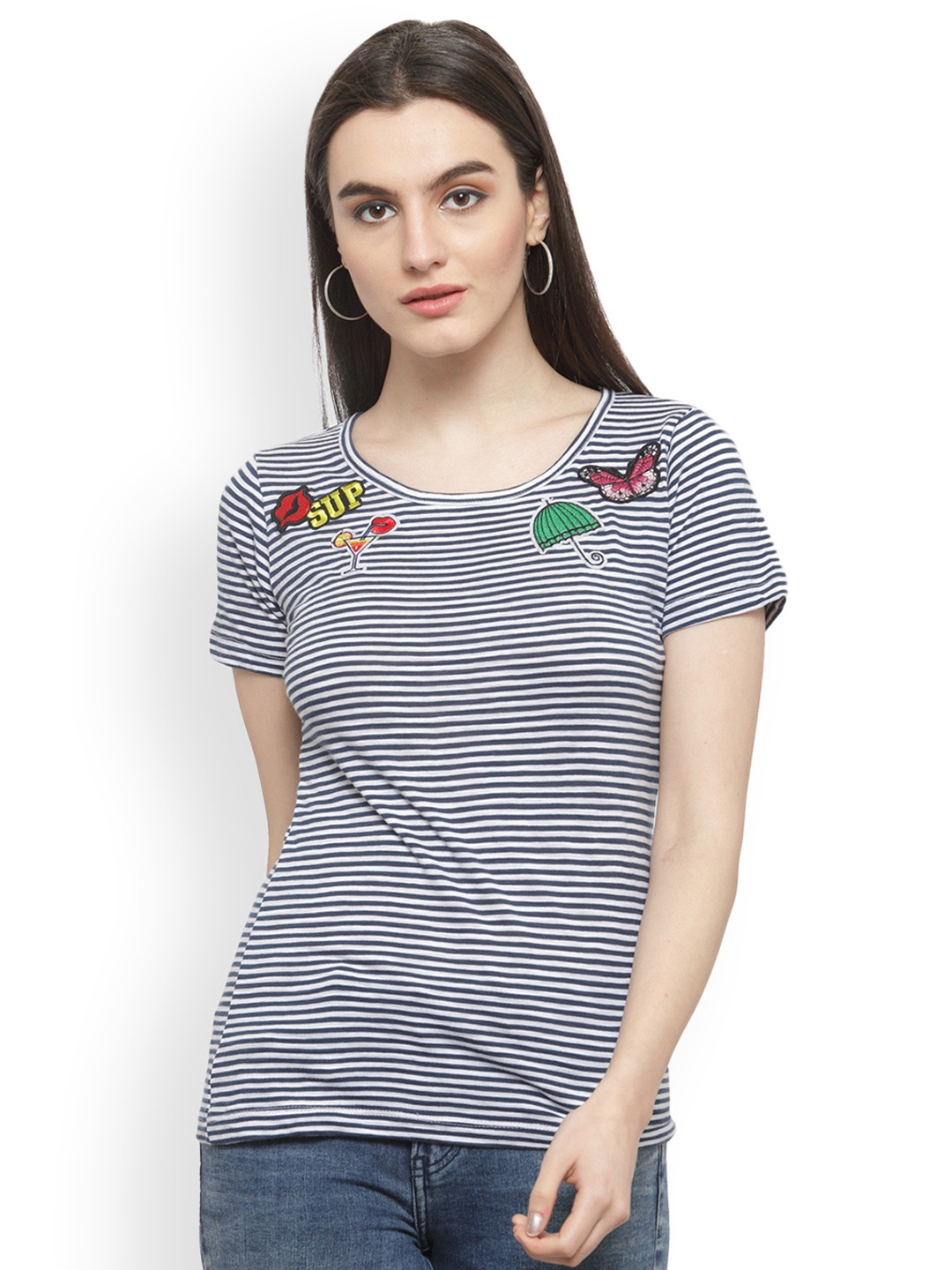 Women's Plus Size Tropical Navy Blue Top