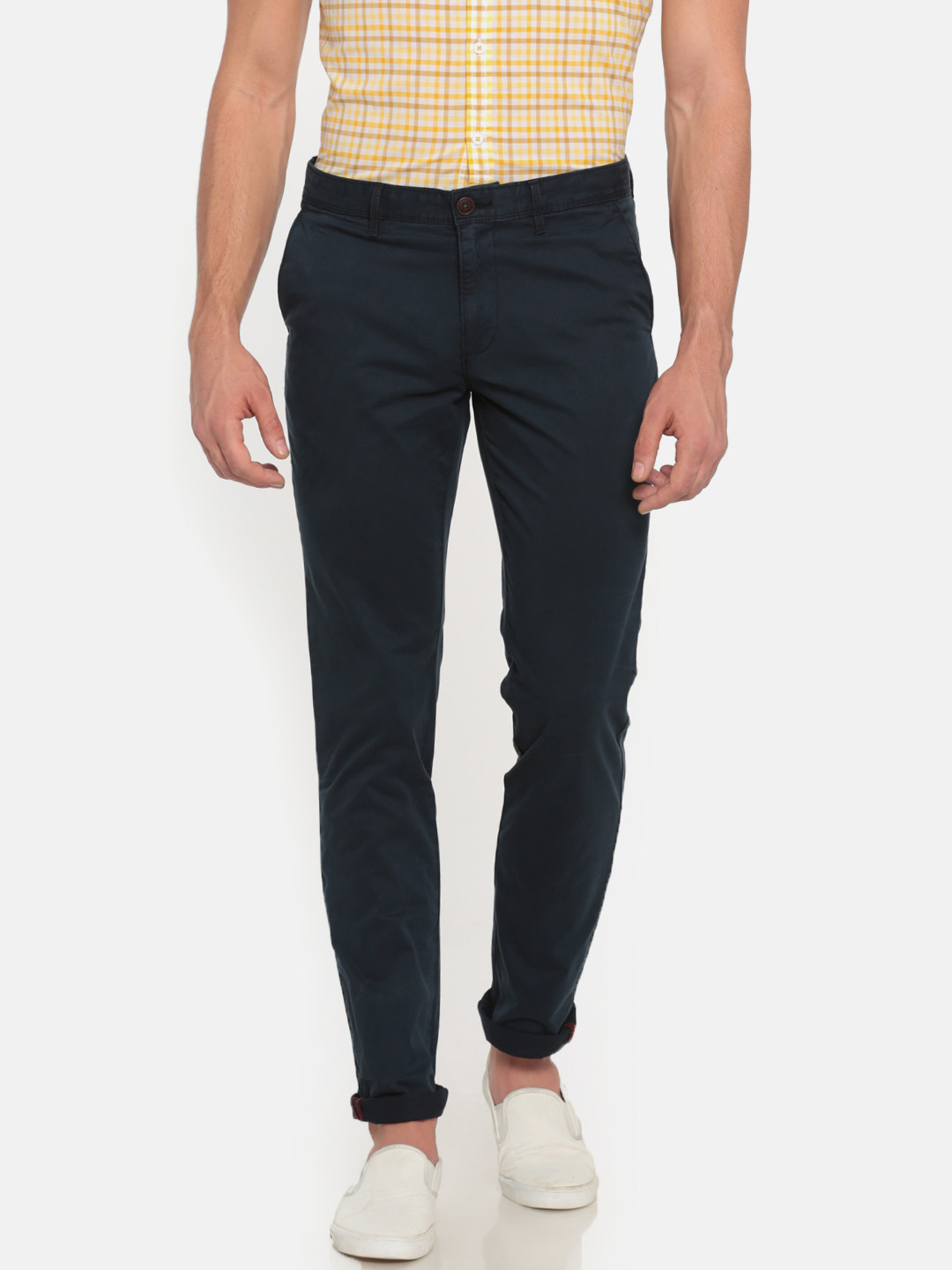 Buy Indian Terrain Men Navy Kruger Skinny Fit Solid Chinos - Trousers for Men 2528038 | Myntra