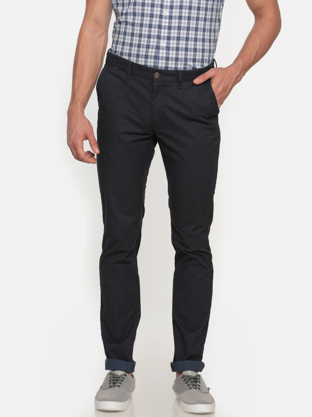 Buy Indian Terrain Men Navy Blue Kruger Slim Fit Printed Chinos - Trousers for Men 2528039 | Myntra