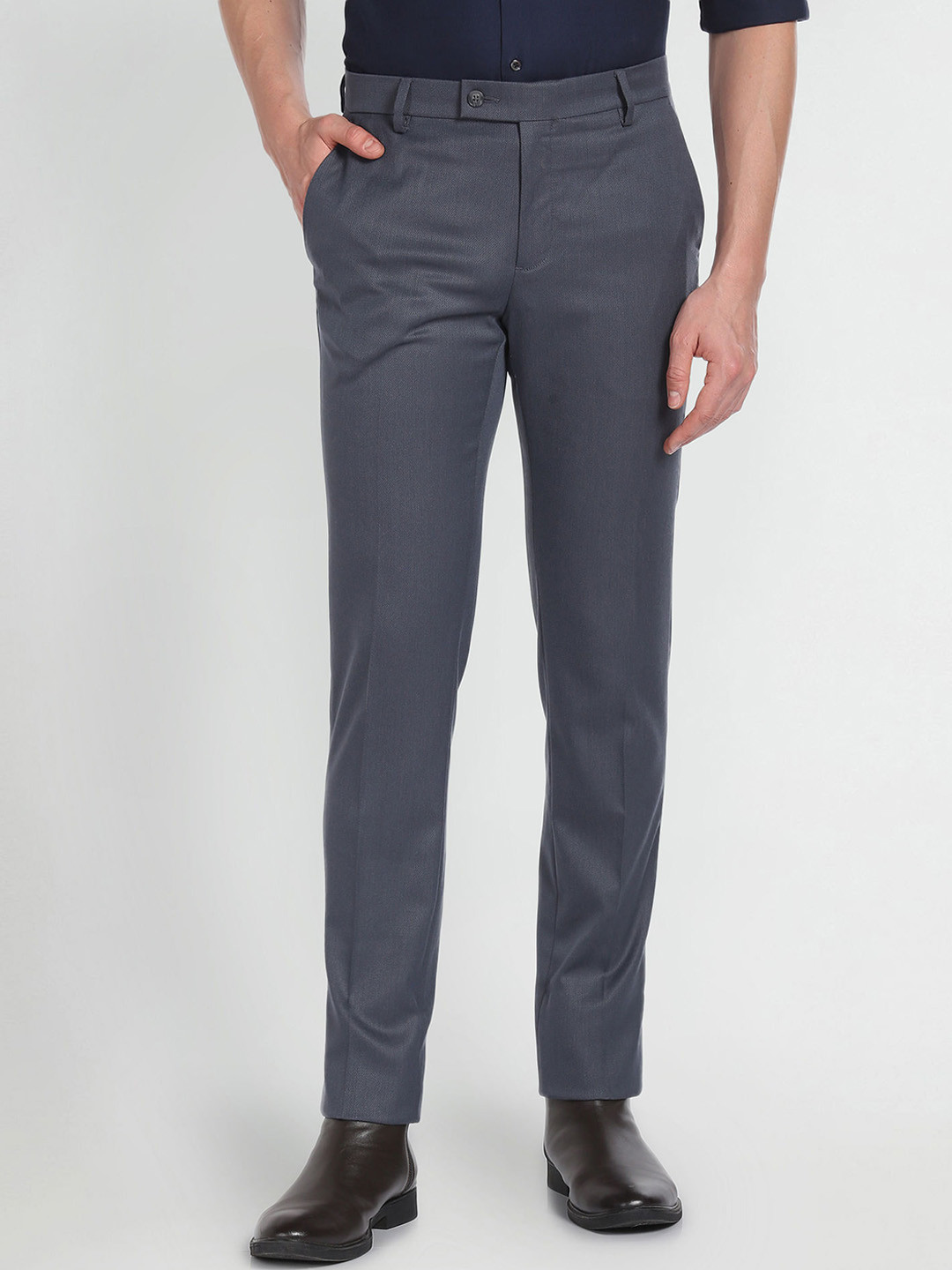 Buy Arrow Men Mid Rise Slim Fit Plain Cotton Formal Trousers - Trousers ...