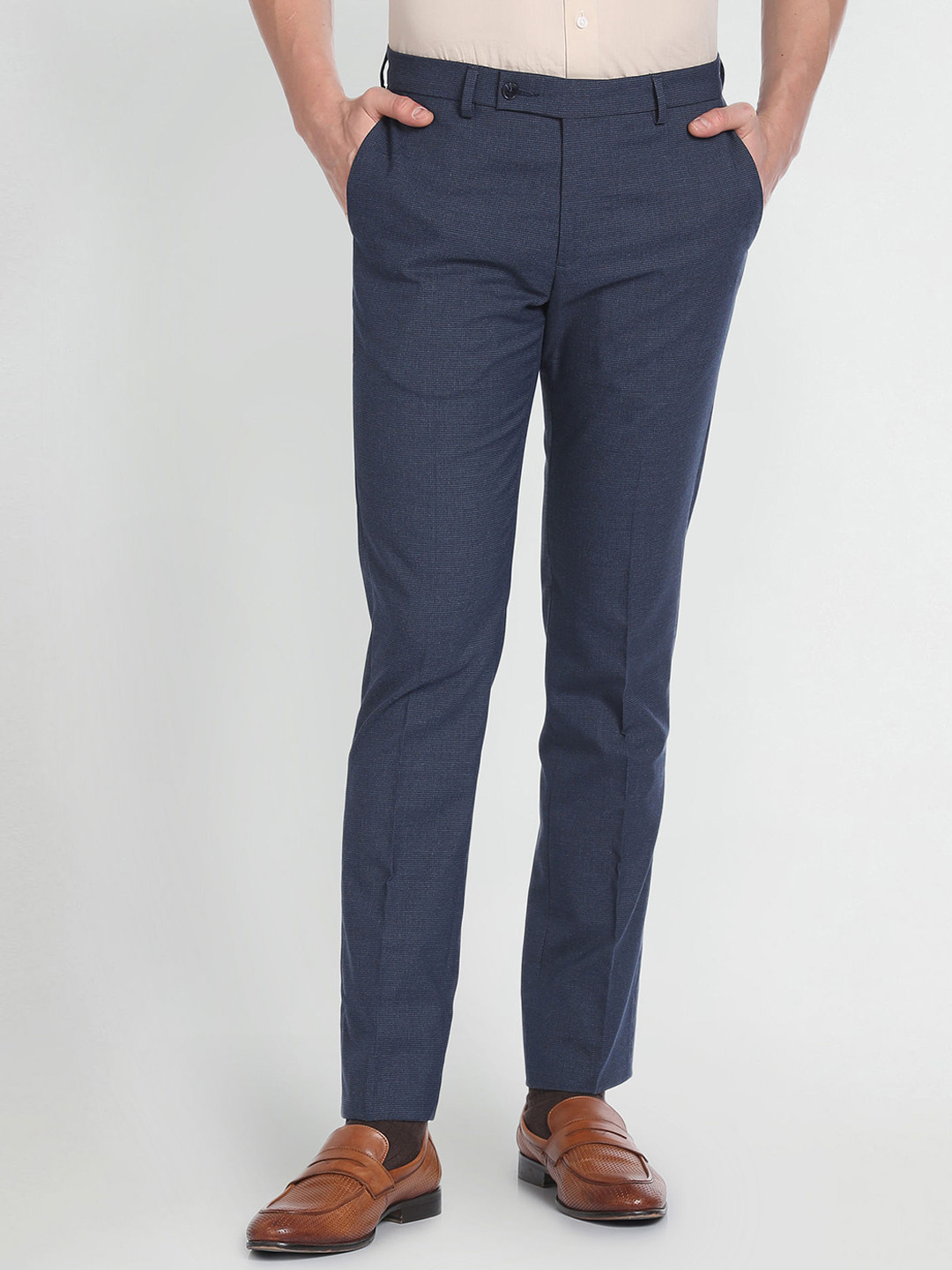 Buy Arrow Men Checked Slim Fit Mid Rise Formal Trouser - Trousers for ...