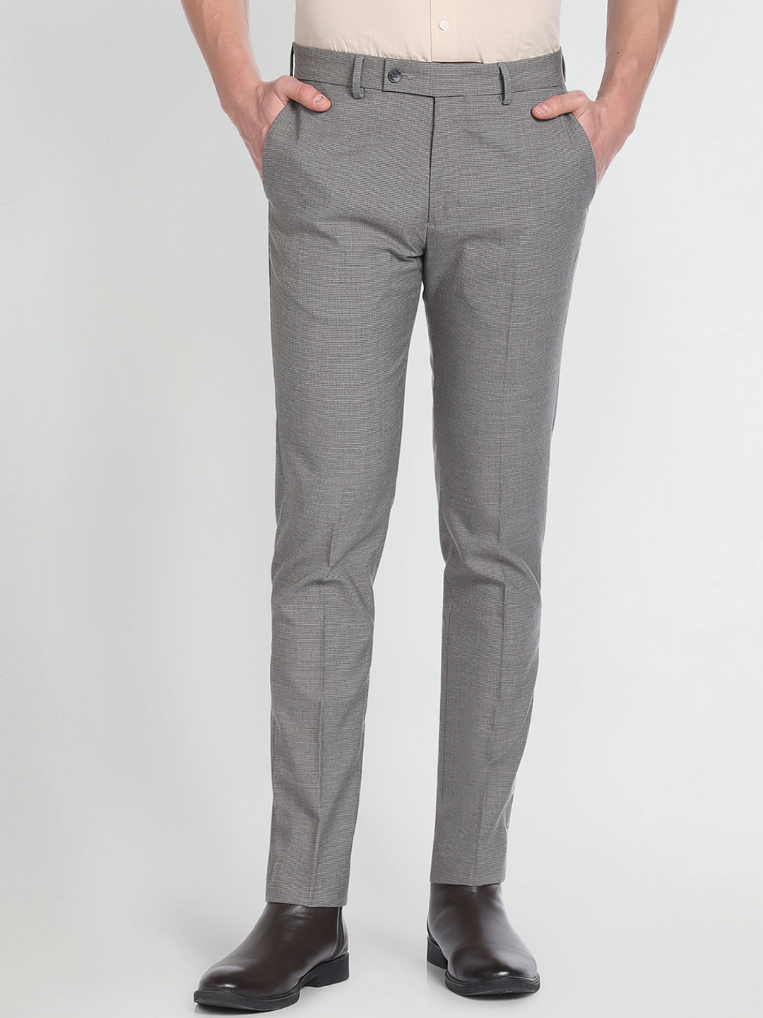 Buy Arrow Men Slim Fit Textured Self Design Formal Trousers - Trousers ... image.
