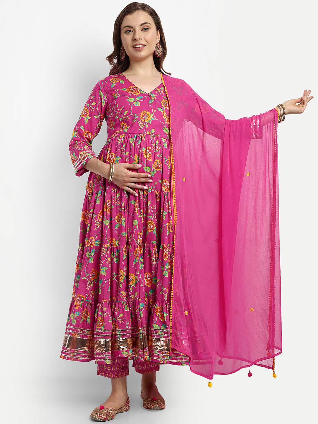Babyhug 100% Cambric Full Sleeve Printed Kurta With Dhoti Set - Mustard