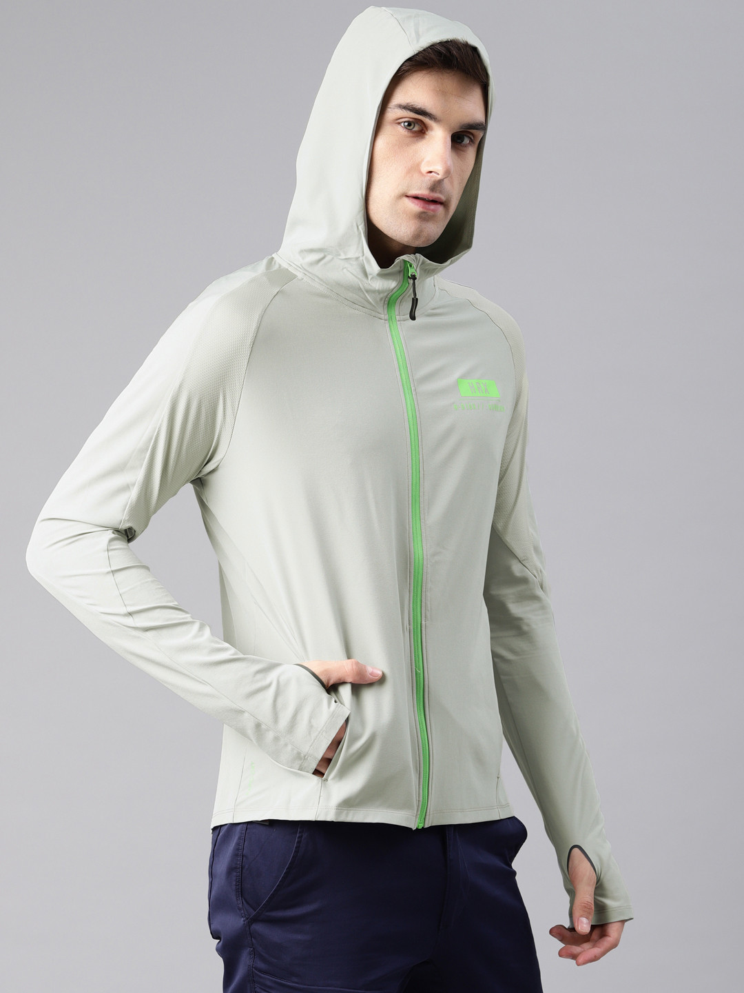 Buy HRX By Hrithik Roshan Men Grey Solid Rapid Dry Lightweight Hooded