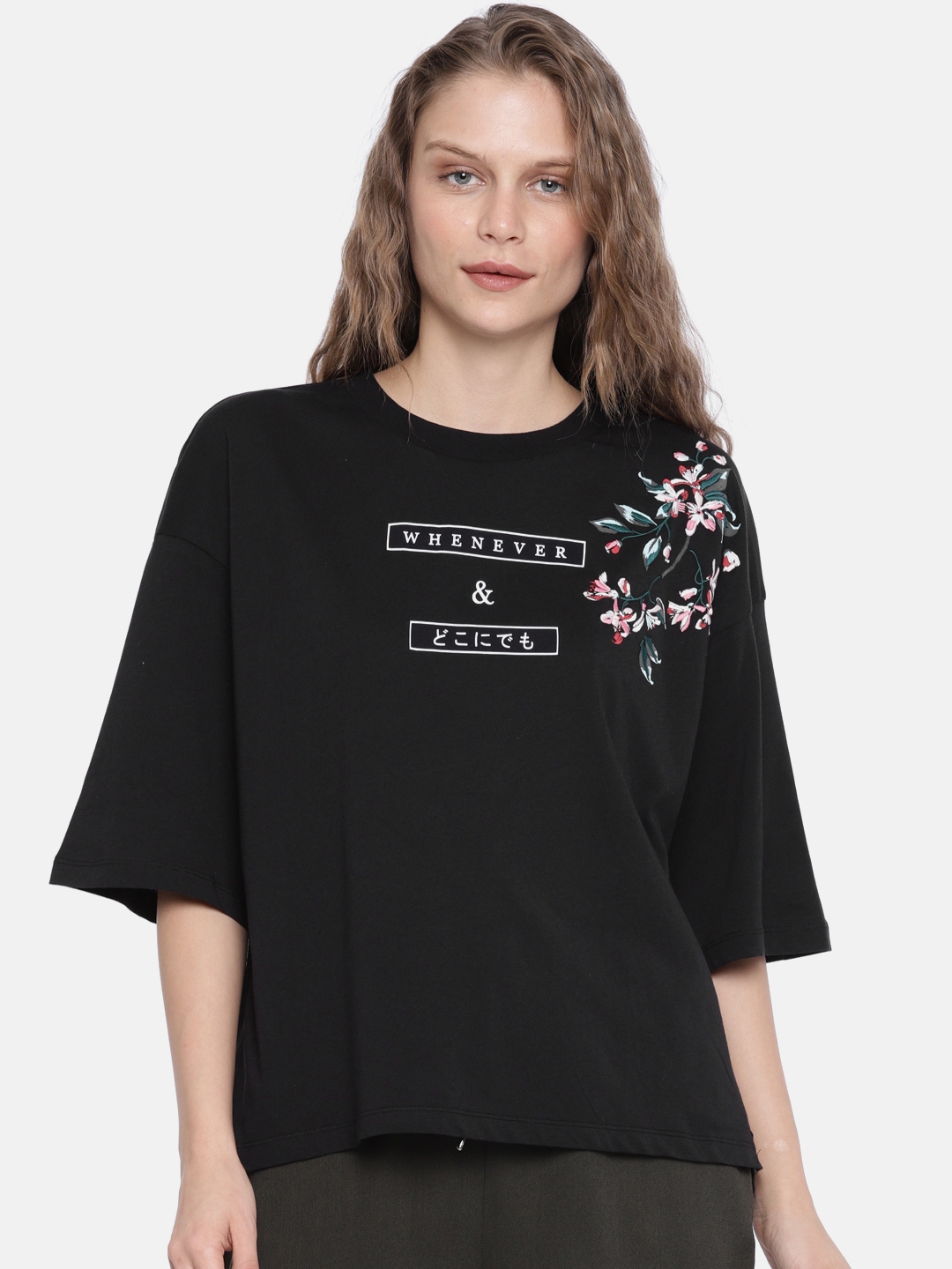 Buy ONLY Women Black Floral Printed Pure Cotton Top - Tops for Women ...