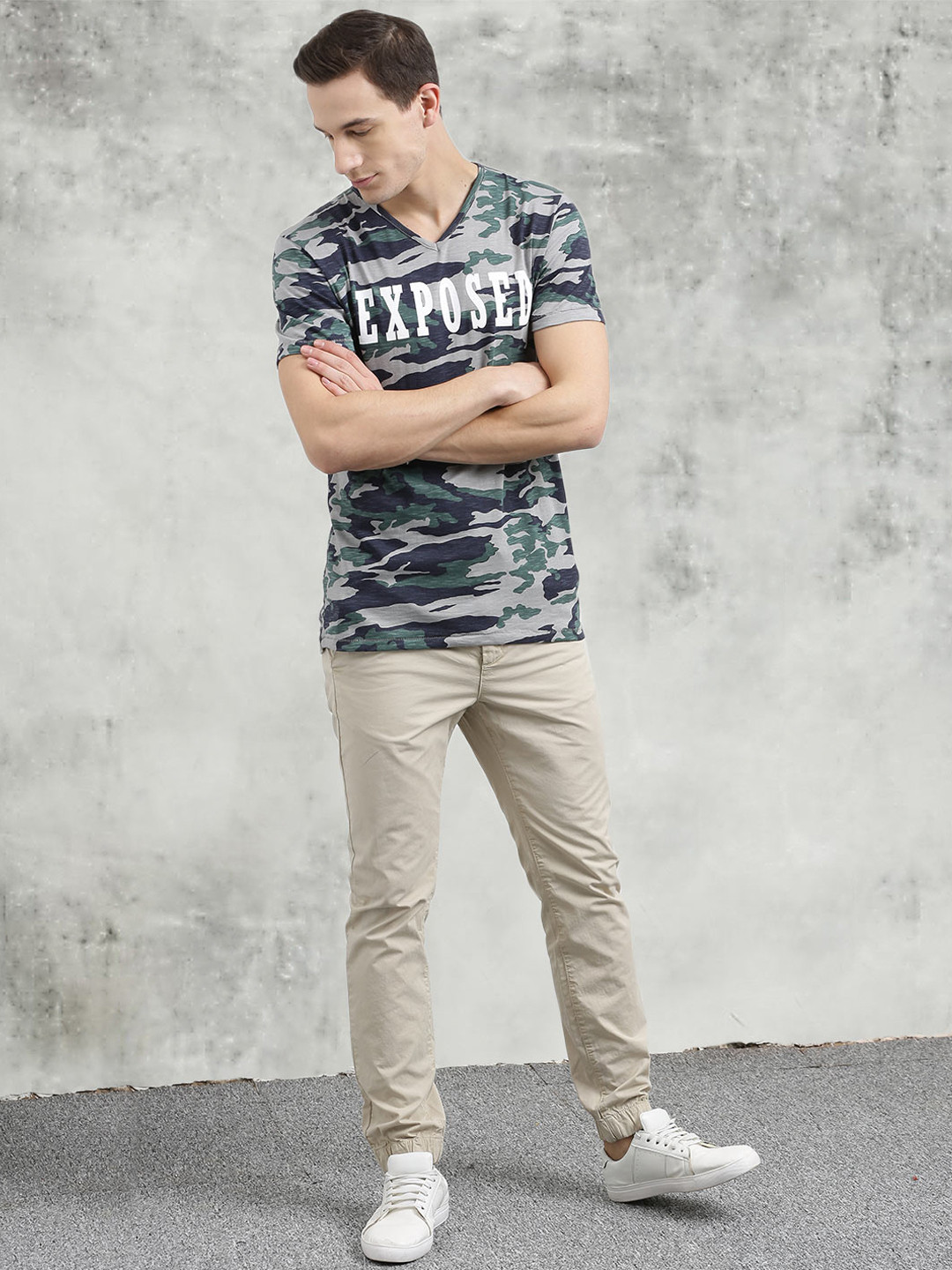 Buy Breakbounce Men Grey Printed V Neck T Shirt - Tshirts for Men ...