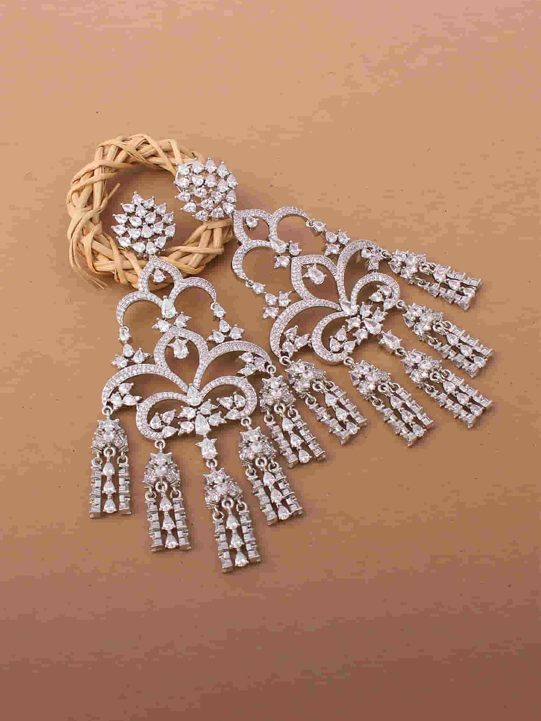 Buy Mirana Rhodium Plated Cubic Zirconia Stone Studded Drop Earrings - Earrings for Women ...