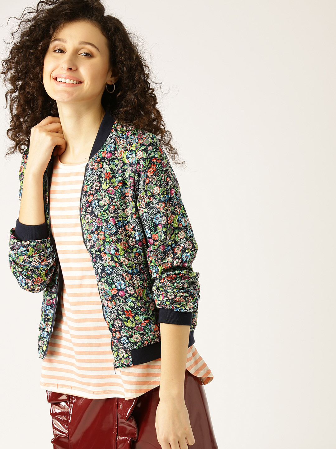 Buy ESPRIT Women Navy Blue Printed Bomber Jacket Jackets for Women