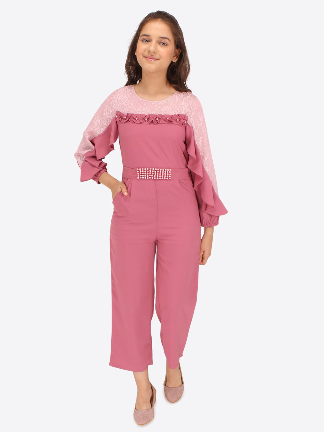 Girls Printed Basic Jumpsuit With Embellished