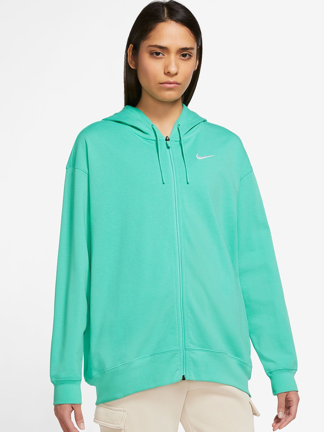 Buy Nike Sportswear Jersey Oversized Full Zip Hooded Cotton Front Open Sweatshirt Sweatshirts