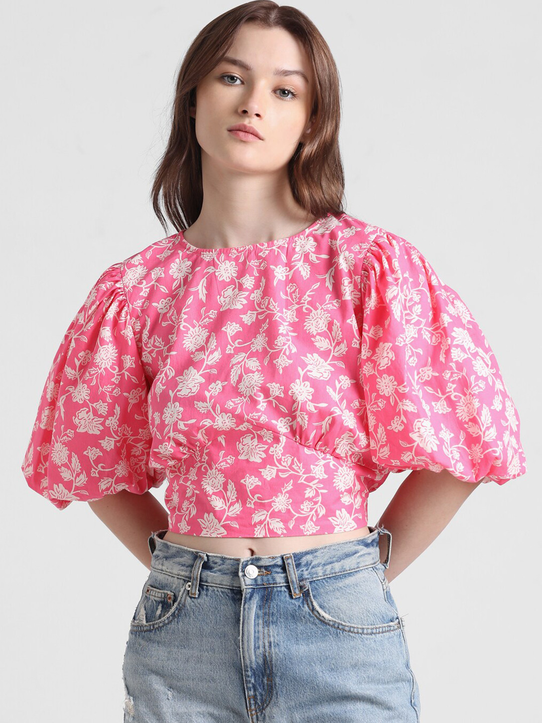 Crop top #75- handloom puff hand organic cotton top in multi colour main image 1