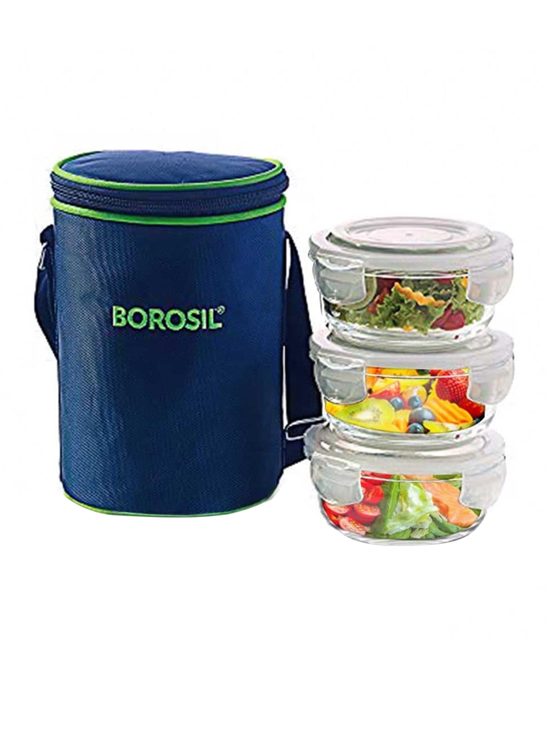Buy BOROSIL Transparent & Blue 3 Pieces Glass Lunch Box With Lunch Bag