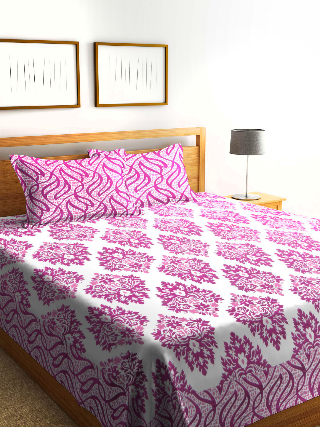 Buy ROMEE White & Pink Chenille Woven Reversible Double Bed Cover With