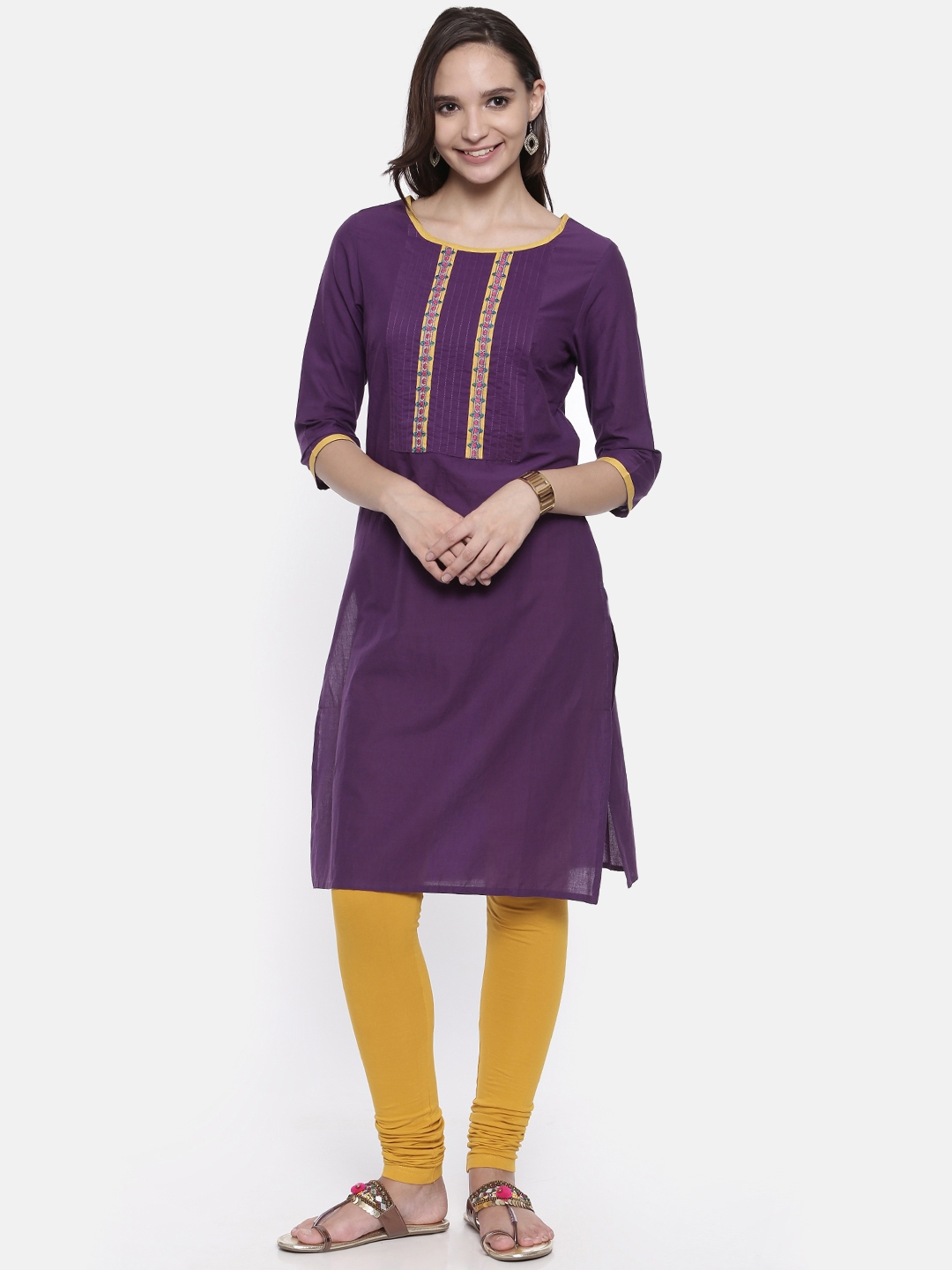 Buy Karigari Women Purple Yoke Design Straight Kurta - Kurtas for Women ...