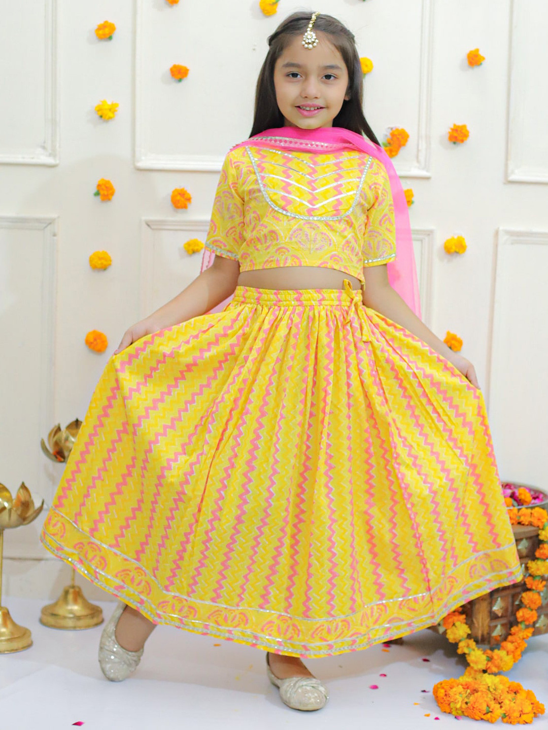 Adiva Girls Cotton Striped Lehenga Choli Set - Traditional Indian Outfit For Kids & Teens