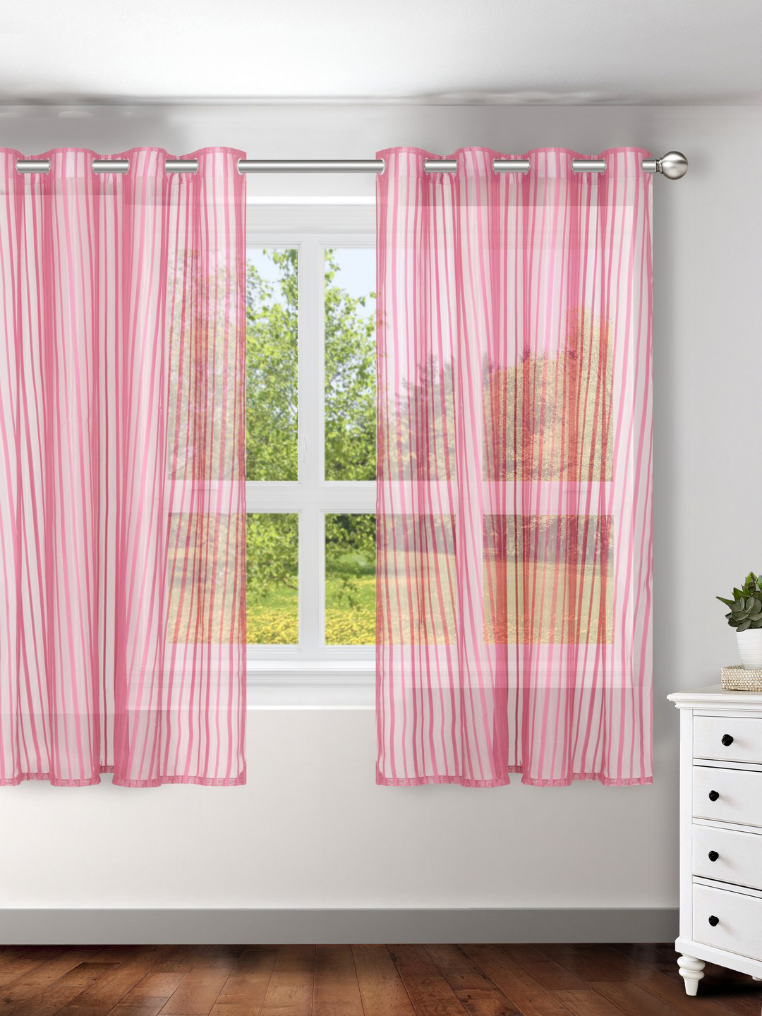Buy Cortina Pink & White Single Window Curtain Curtains And Sheers