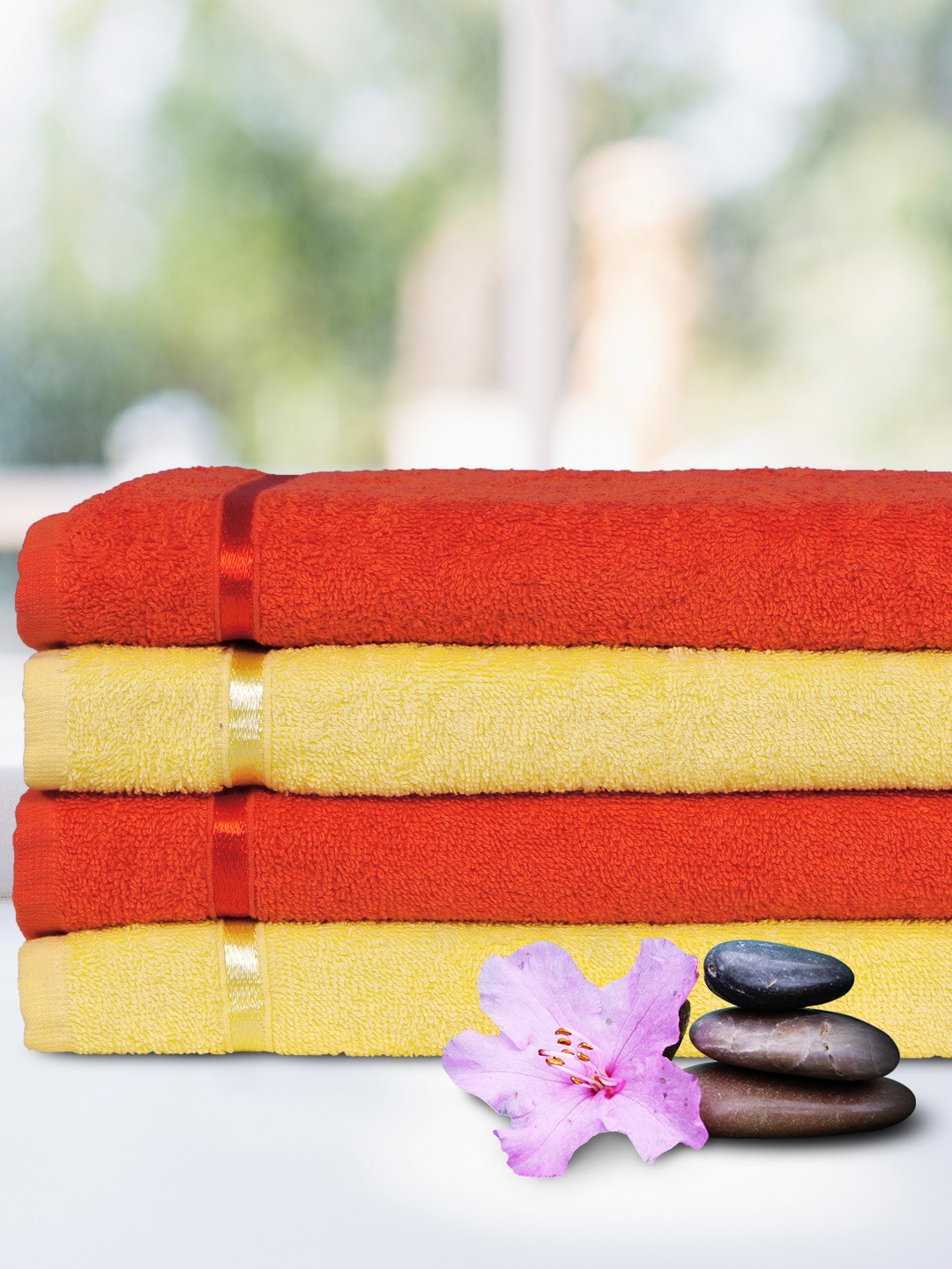 Buy Storyhome Unisex Orange & Yellow Cotton 450 GSM Set Of 4 Towels