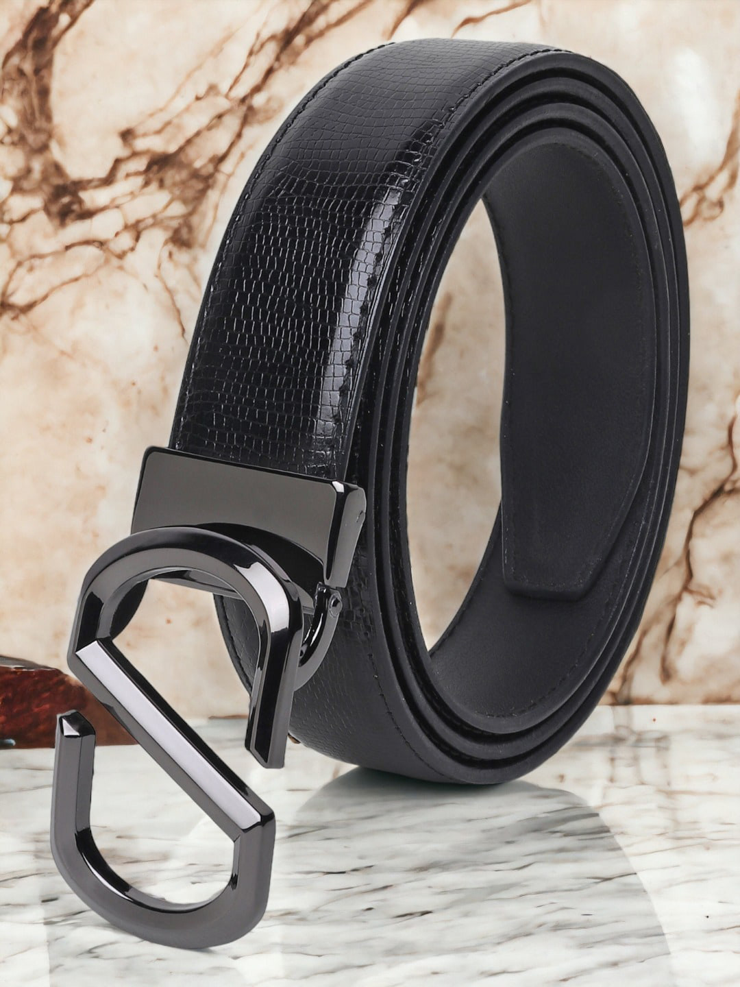 Buy The Roadster Lifestyle Co. Men Black Textured Hook Buckle Belt