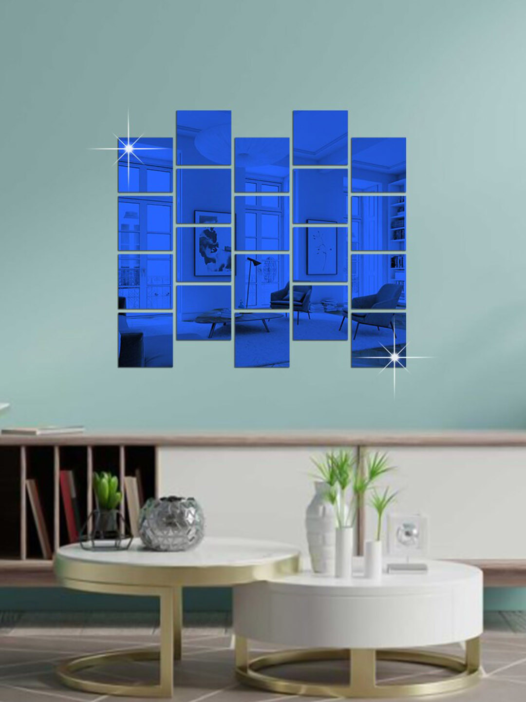 Buy WallDaddy Blue 20 Pieces Self Adhesive Square Mirror Wall Stickers ...