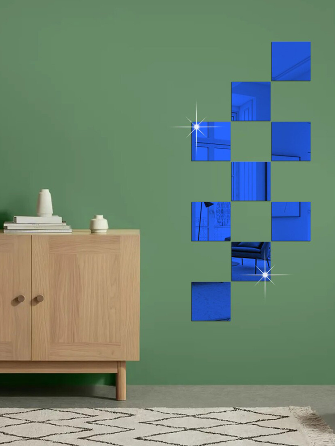 Buy WallDaddy 9 Pcs Blue Self Adhesive Square Mirror Wall Stickers