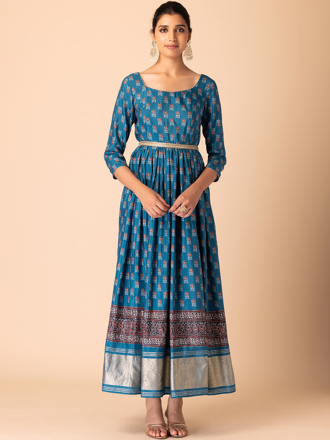 Buy INDYA Women Blue Paisley Printed Flared Sleeves Anarkali Kurta With