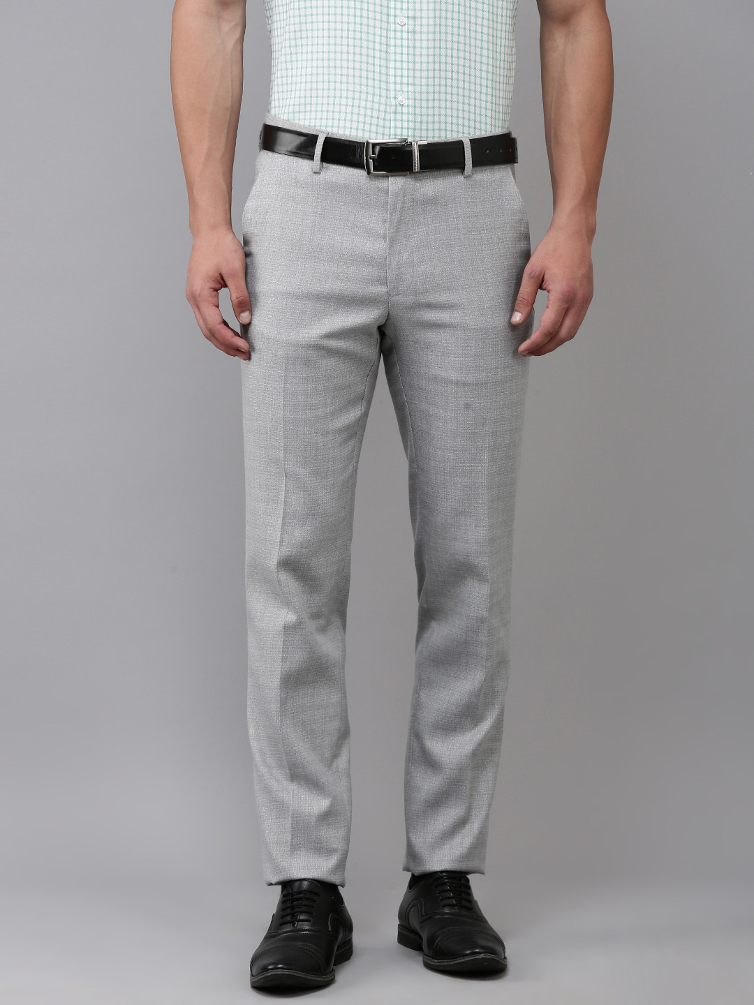 Buy Van Heusen Men Textured Slim Fit Mid Rise Formal Trousers