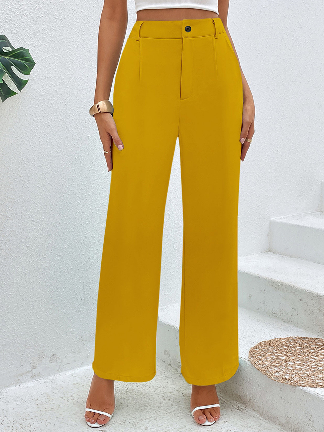 Buy FAVRIZ Women Straight Fit High Rise Cotton Lycra Trousers