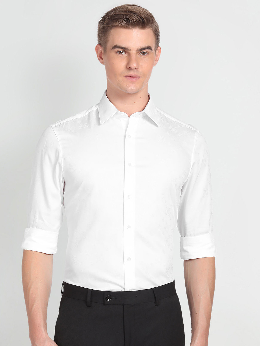 White Regular Fit Regular Collar Long Sleeves Cotton Men's Shirt by Being Human Clothing