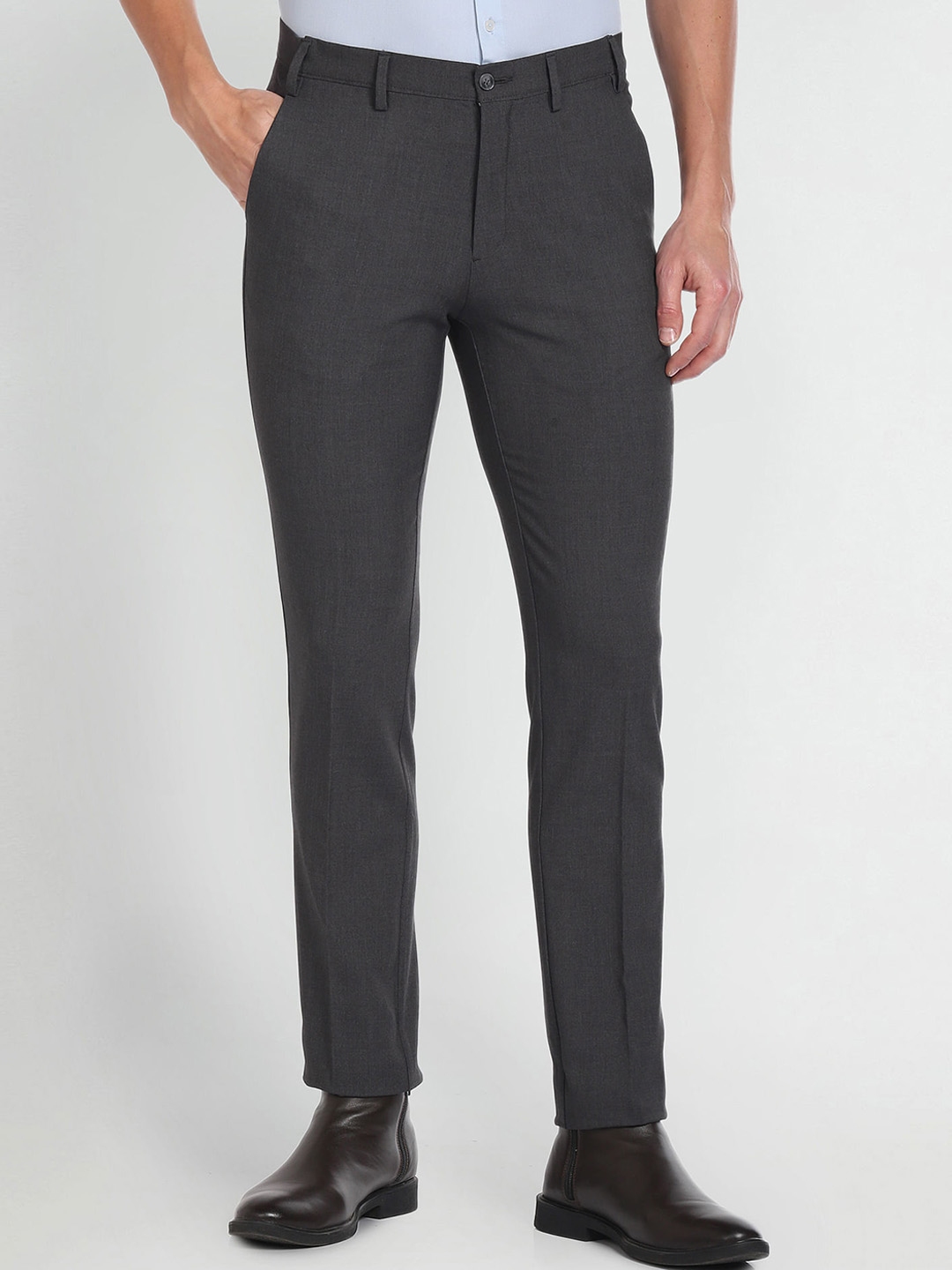 Buy Arrow Men Slim Fit Mid Rise Autoflex Formal Trousers - Trousers for ...