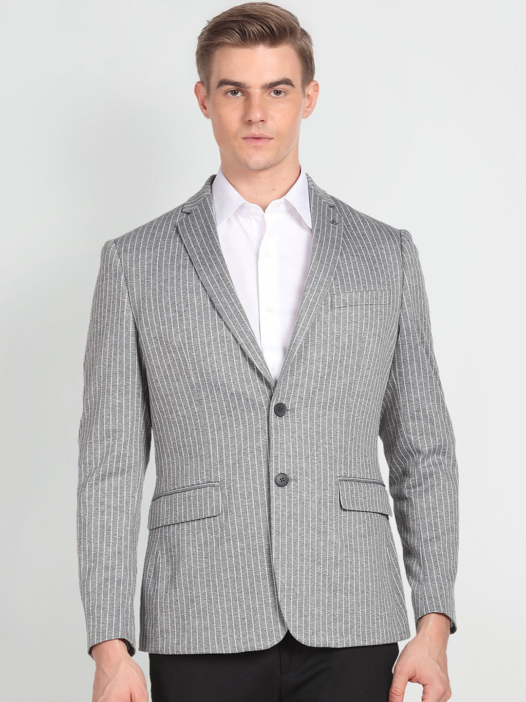Men's Black Checked Single-Breasted Slim-Fit Formal Blazer