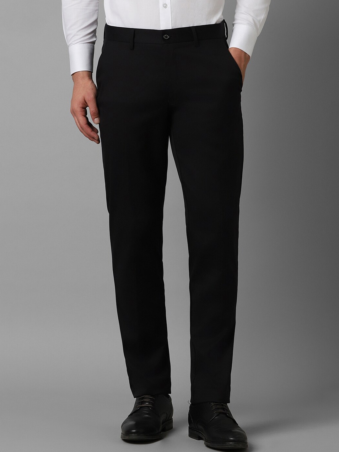 Buy Louis Philippe Men Slim Fit Mid Rise Plain Cotton Formal Trousers ...