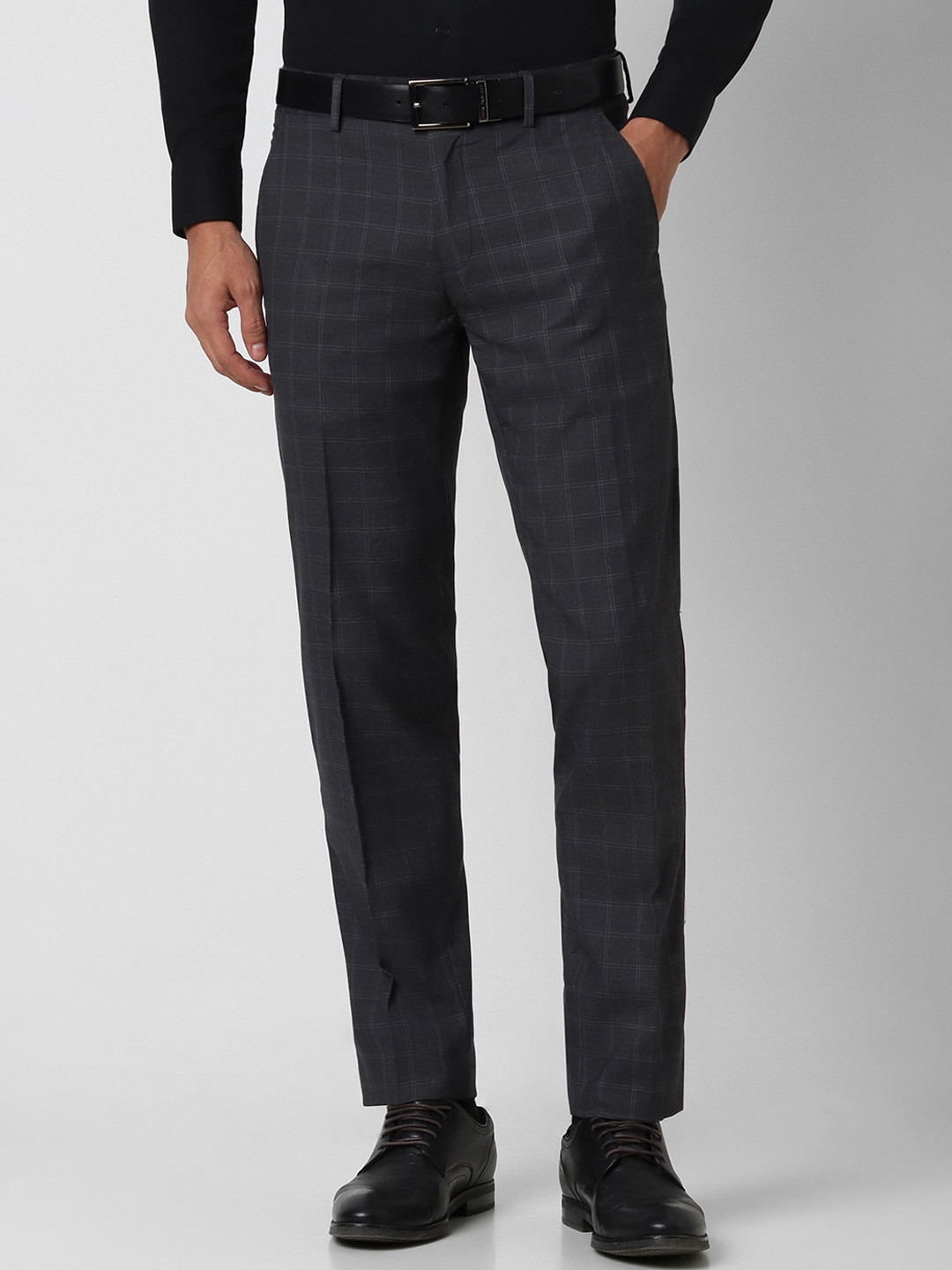 Buy Peter England Elite Men Black Checked Slim Fit Trousers - Trousers ...